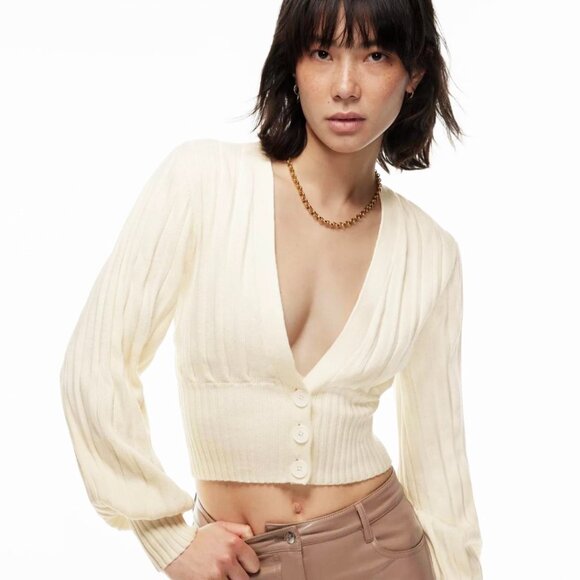 Wilfred Ribbed Crop Cardigan in Ivory, size XXS - Picture 7 of 8